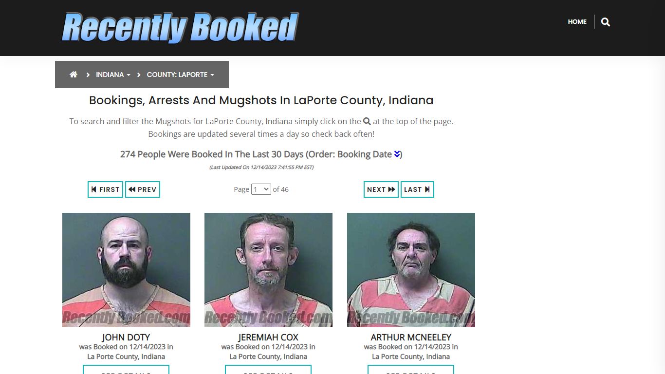 Recent bookings, Arrests, Mugshots in LaPorte County, Indiana